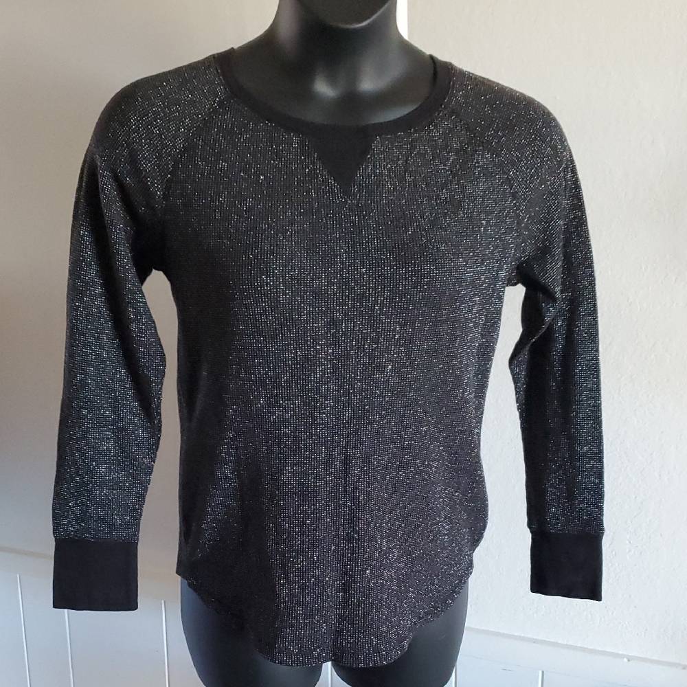 Faded Glory Fitted Sparkling Black Womens Crewneck Long Sleeve